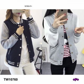 👗Pfashion [ส่งไว!!🚛] P10760 เสื้อแจ็คเก็ตทรงเบสบอลสีทูโทน Two-tone baseball jacket