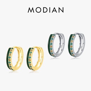 Modian ของแท้ ต่างหูห่วงเงินแท้ 925 สีเขียว สไตล์ยุโรป สําหรับผู้หญิง