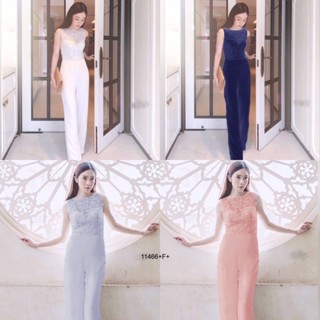 ~ 11466 ~Jumpsuit จั้มสูทแขนกุดลูกไม้กางเกงขายาว