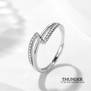 s925 Thunder ring แหวนเงินแท้ ดีไซส์เป็นรูปสายฟ้า ประดับ Cubic Zirconia (CZ) สวยงาม งานประณีต