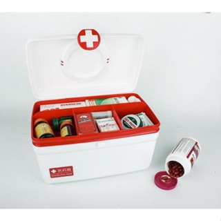 กล่องยา ปฐมพยาบาล 2 ชั้น 2-Layer First Aid Kit Box Medicine Storage ขนาด 27*17*17cm ตู้ยาสีขาว