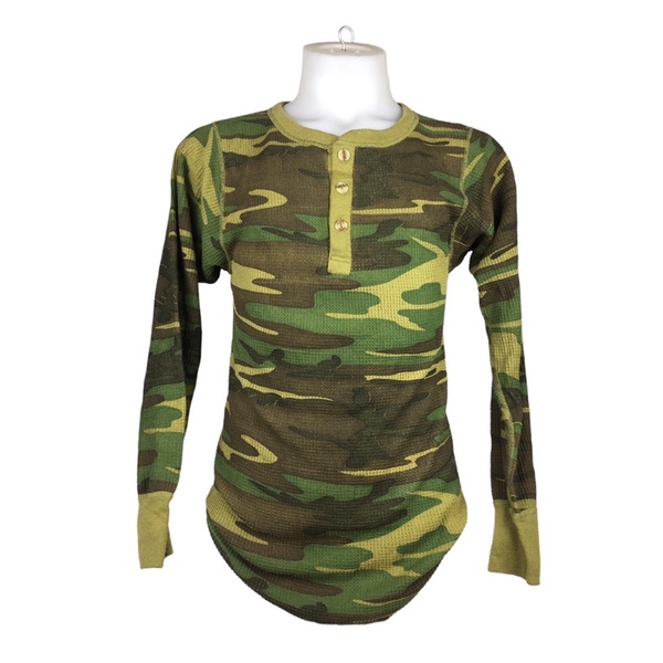 Long john เสื้อยืดผ้าถัก ลายทหาร 3 กระดุมหน้า Made in Usa