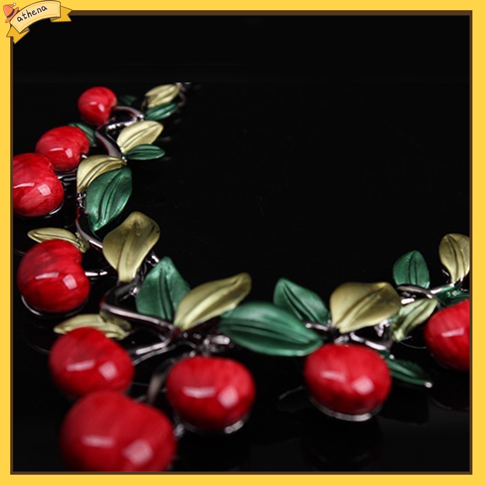 【Athena】 ชุดเครื่องประดับ สร้อยคอ ต่างหูจี้เชอร์รี่แดง สไตล์วินเทจ สำหรับผู้หญิง ราคา ถูกที่สุด ดีลบีเคเค แกลเลอรีภาพที่ 6