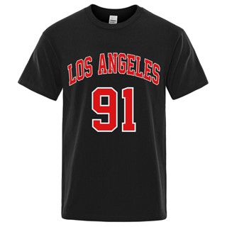 เสื้อยืด ผ้าฝ้าย พิมพ์ลาย Los Angeles 91 Team ทรงหลวม ขนาดใหญ่ สวมใส่สบาย แฟชั่นฤดูร้อน สําหรับผู้ชายS-5XL