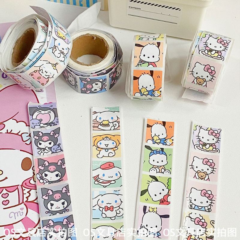 พร้อมส่ง!สติกเกอร์ลายการ์ตูนอนิเมะ sanrio 200 ดวง/ม้วน Kuromi pochacco kitty cinnamoroll น่ารัก สําหรับตกแต่งสมุด