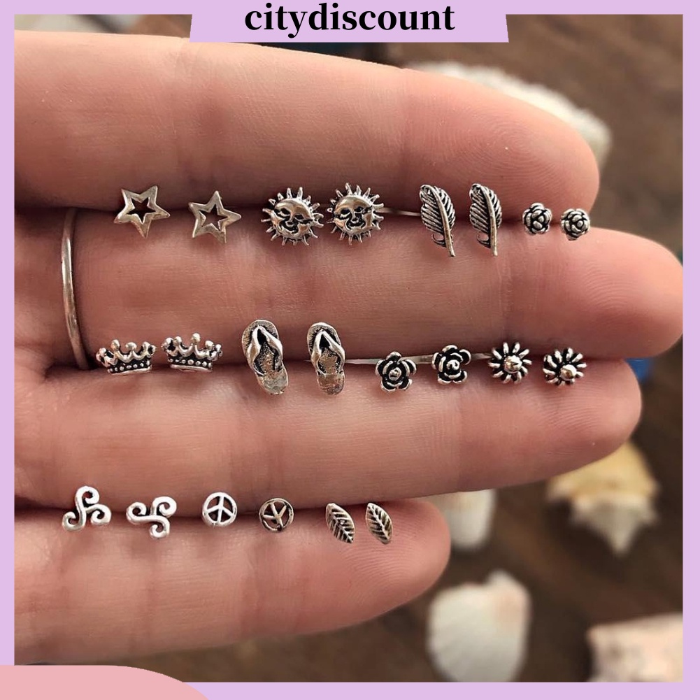 <citydiscount> Cd_11 ต่างหูกระดุมดอกไม้สไตล์โบฮีเมียนสำหรับผู้หญิง