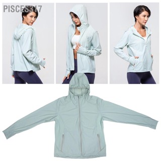 Pisces317 เสื้อแจ็กเก็ตแขนยาว มีฮู้ด ป้องกันรังสียูวี สีเขียว แฟชั่นฤดูร้อน สําหรับผู้หญิง