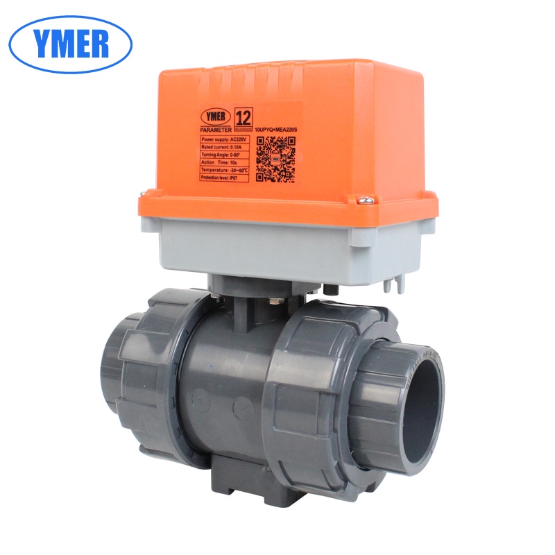 DN20 3/4in electric water Control ball valve Double Union AC220V AC24V DC24V UPVC Plastic Ball Valve for water and Irrig