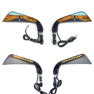 Motorcycle Sickle Rearview Side Mirror With LED Flowing Water Turn Signal Light For Harley Dyna Fatboy Softail Sportster