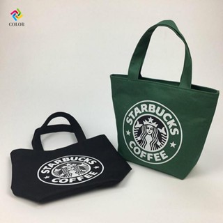 Starbucks กระเป๋าช้อปปิ้ง ผ้าแคนวาส กันน้ํา ลายการ์ตูน เรียบง่าย คุณภาพสูง