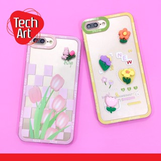 7+ / 11 เคสมือถือ นิ่มใส กันกล้อง ซิลิโคน TPU ติดการ์ตูนดอกไม้ สีสันสดใส พิมพ์ลาย