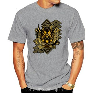 เสื้อยืดลําลอง แขนสั้น พิมพ์ลาย Demon Tattoo Golden Oni Hannya Samurai สีดํา สไตล์ญี่ปุ่น สําหรับผู้ชายS-5XL