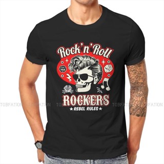 เสื้อแฟชั่นผญ Rockabilly ร็อคแอนด์โรลกะโหลกศีรษะสีแดงและสีดําลูกเต๋า Rockers Tshirt คลาสสิกเสื้อผ้าผู้ชายท็อปส์ซูขนาดใหญ