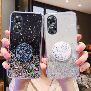 พร้อมส่ง เคสโทรศัพท์มือถือ Tpu นิ่ม ลายกลิตเตอร์ท้องฟ้า พร้อมขาตั้ง หรูหรา สําหรับ Oppo A17 A17k A17 A17k