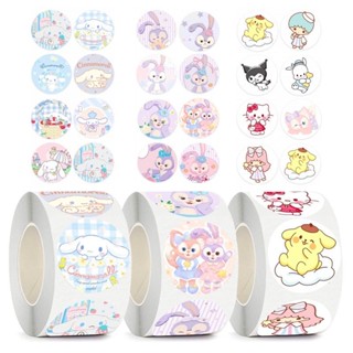 พร้อมส่ง!สติ๊กเกอร์แปะกล่อง ลายการ์ตูนน่ารัก500ดวง/ม้วน สติ๊กเกอร์cinnamoroll สเตลล่า ชินจัง sanrio สติ๊กเกอร์ขอบคุณ