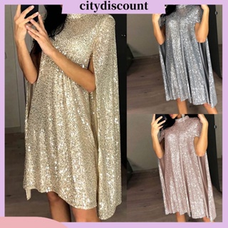 &lt;citydiscount&gt;  ชุดเดรสคอเต่า ทรงหลวม ประดับเลื่อม กลิตเตอร์ แฟชั่นฤดูใบไม้ผลิ ฤดูใบไม้ร่วง สําหรับผู้หญิง งานเลี้ยงค็อกเทล