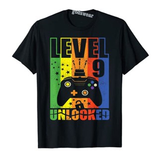 เสื้อยืด oversize ระดับ 9 ปลดล็อคระดับวันเกิดขึ้นวันเกิดครบรอบ 9 ปี Gamer เสื้อยืดวิดีโอเกมคนรัก Tee ท็อปส์ซูของขวัญสําห