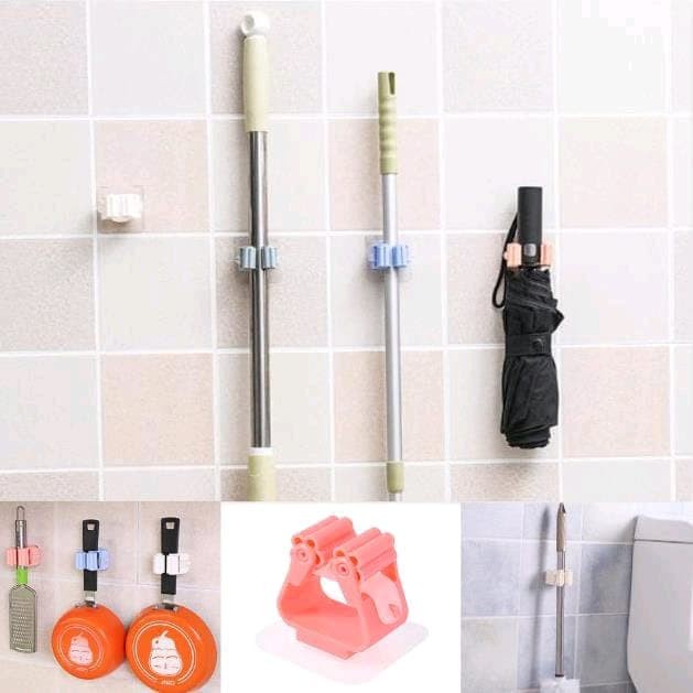 Rak Pel Sapu Dinding Tempel Jepit - Broom Holder Hanger Alat Gantungan Hook Clip Mop Kamar Mandi
