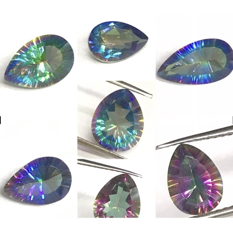 Sale มิสติกโทแพซ 8x12mm, 8x10mm, 6x11mm, 9x7mm pear shape rainbow พลอยสี Mystic topaz 8x12mm, 8x10mm, 6x11mm, 9x7m
