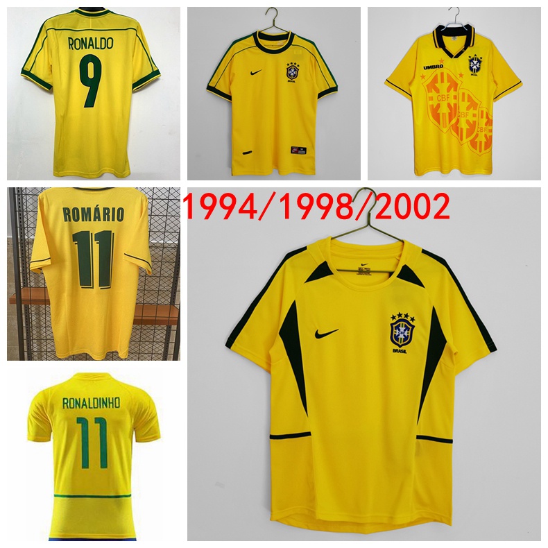 1994 1998 2002 World Cup Brazil Home Retro Jersey Ronaldo Romario Rivaldo Ronaldo เสื้อฟุตบอล