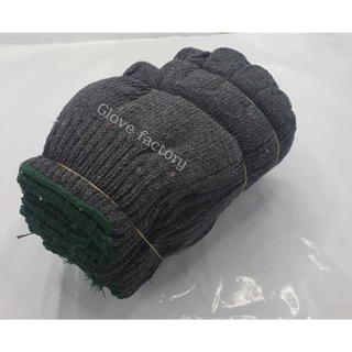 ถุงมือผ้า (ZG07) 12คู่/โหล สีเทาขอบเขียว แบบหนา ยกโหล ผลิตจากผ้าฝ้าย