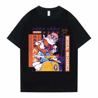 เสื้อยืด oversize แฟชั่นยุค 90s อะนิเมะวินเทจ Fooly Cooly พิมพ์เสื้อยืด Flcl Haruko Vespa เสื้อยืดสีดําผู้ชายผู้หญิงฮารา