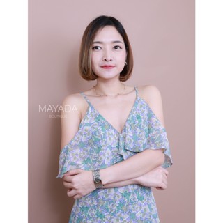 เดรสยาวลายดอก เดรสสายเดี่ยว แขนระบายสีเขียว BRAND MAYADA BOUTIQUE #F04