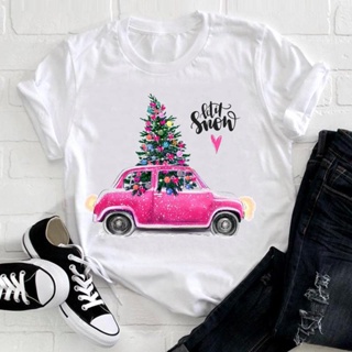 เสื้อคนอ้วน Vrolijk Kerstfeest Casual Leuke 90S T Tee Mode Vrouwen Vakantie Vakantie Mooie Top Cartoon Print Tshirt Nieu