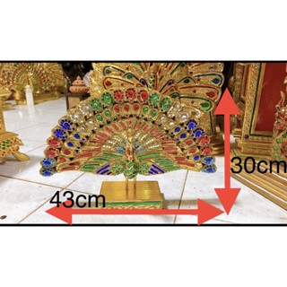 นกยูงรำแพน Sนกยูงทองรำแพน ไม้แกะนกยูงปิดทองติดกระจก ของตกแต่งโรงแรม ของที่ระลึก ของตกแต่งบ้าน นกยูงกฐิน (size S)