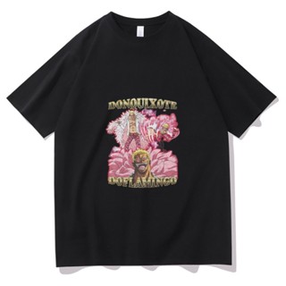 เสื้อผู้ชายเท่ อะนิเมะ One Piece Donquixote Doflamingo พิมพ์ Tshirt แขนสั้นคอกลมผู้ชายผู้หญิงขนาดใหญ่ฮาราจูกุเสื้อยืดผู้