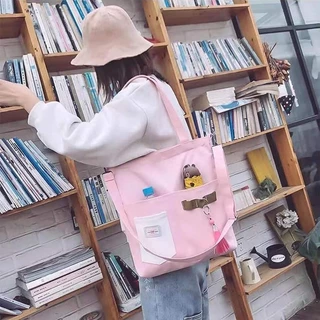 กระเป๋าผ้าสีพื้นช่องใส่ของเยอะ
