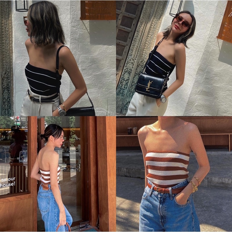 NPV - NPV STRIPES TUBE เสื้อเกาะอกไหมพรม