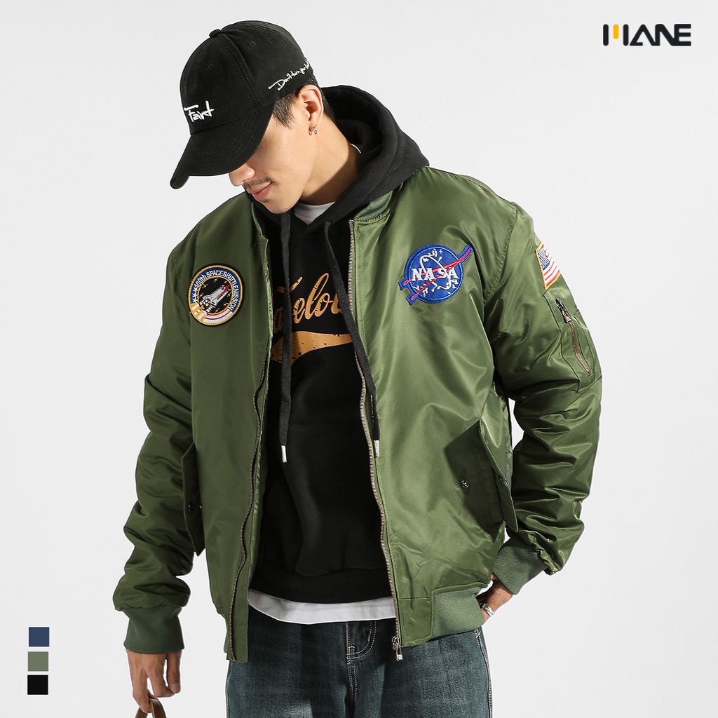 NASA Bomber Jacket MA1 Oversize Military Jacket หลวมสบาย กันลมกันน้ำ เสื้อแจ็คเก็ตอุ่น