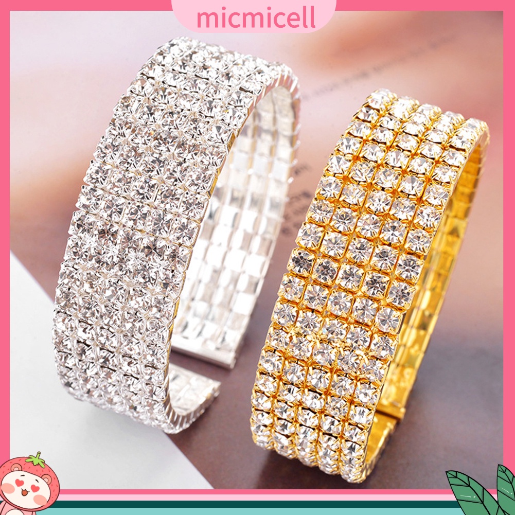 (micmicell) เครื่องประดับสตรีกําไลข้อมือสร้อยข้อมือกว้าง 5 แถว rhinestone