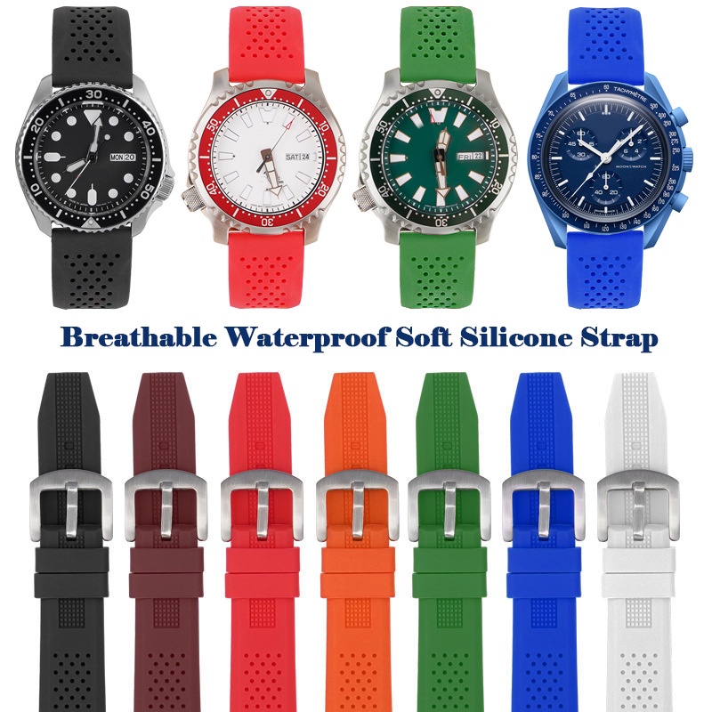สายนาฬิกาข้อมือ ยางซิลิโคนนิ่ม ระบายอากาศ สําหรับ Omega Citizen Watch Band Seiko Samsung Wristband 16 18 20 22 24 มม.
