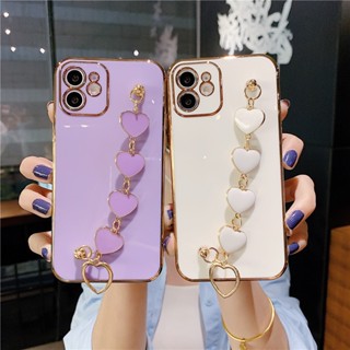 เคสโทรศัพท์มือถือ TPU พร้อมสายโซ่คล้อง รูปหัวใจ สําหรับ OPPO A15 A15S A35 A16 A5 A3S A36 A76 A72 A92 A52 A32 A33 A53 A54 A56