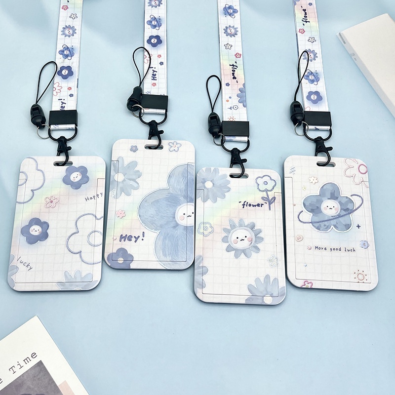 ผู ้ ถือบัตรพร ้ อมเชือกเส ้ นเล ็ กดอกไม ้ สีฟ ้ าปรับขนาดอัตโนมัติยาวน ่ ารักสําหรับการ ์ ดวิทยาเขต,บัตรทํางานและป ้ ายชื ่ อบัตรรถบัส