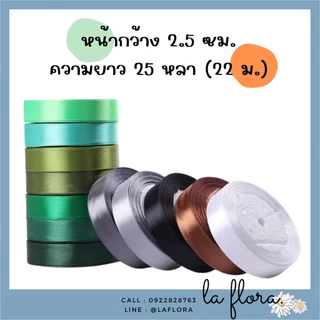 ริบบิ้นซาตินแกนโฟม หน้ากว้าง 2.5 ซม. ริบบิ้นผ้าสีพื้น ริบบิ้นห่อช่อ ห่อของขวัญ ผูกช่อดอกไม้ พร้อมส่ง DIY