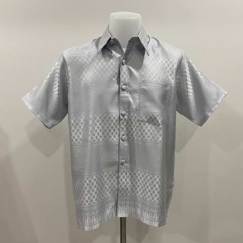 เสื้อผู้ชายลายไหมแพรวา No.15(เทาเงิน) (ทักแชทสอบถามได้นะคะ💖)