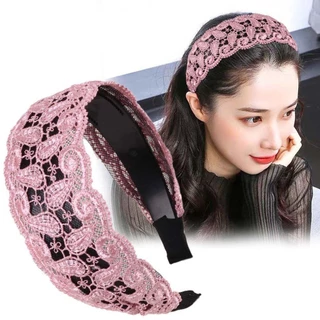 BROA ผู้หญิงผม Hoop อินเทรนด์ Elegant ดอกไม้กว้างด้านข้าง Hollow Non Slip Lace Hairbands