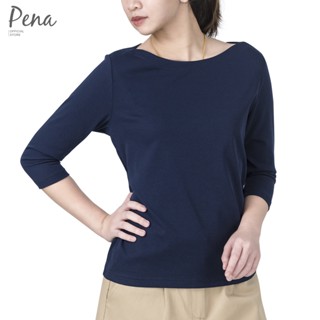 Pena house เสื้อยืดสีเบสิคคอปาด แขนสามส่วน PSTL001