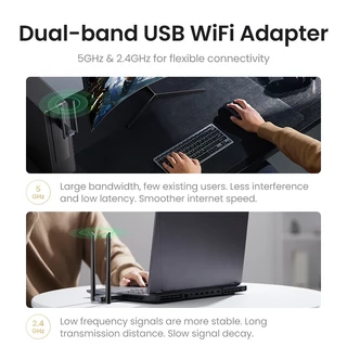 Ugreen อะแดปเตอร์ WiFi USB3.0 AC1300Mbps 5G&2.4G Dual-Band USB WiFi สําหรับ PC เดสก์ท็อป แล็ปท็อป เสาอากาศ WiFi USB การ์ดเครือข่ายอีเธอร์เน็ต