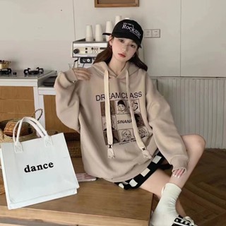 ◇Design Sense niche hooded drawstring pullover เสื้อกันหนาวผู้หญิงขนแกะฤดูใบไม้ร่วงและฤดูหนาวที่อบอุ่นเกาหลีรุ่น Casual