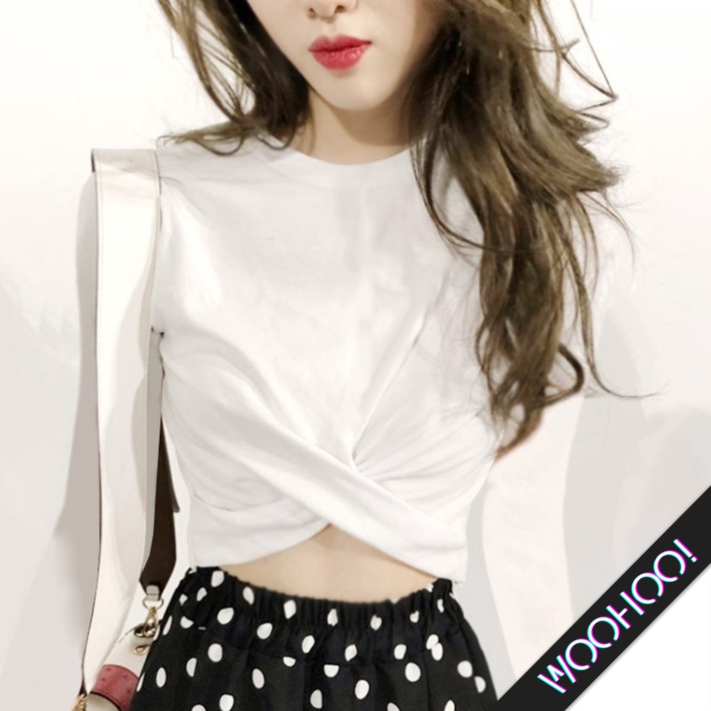 WOOHOO!【08】เสื้อยืด ครอปทอป แฟชั่นฤดูร้อน ไขว้ด้านหน้า สมัยใหม่ สำหรับผู้หญิง