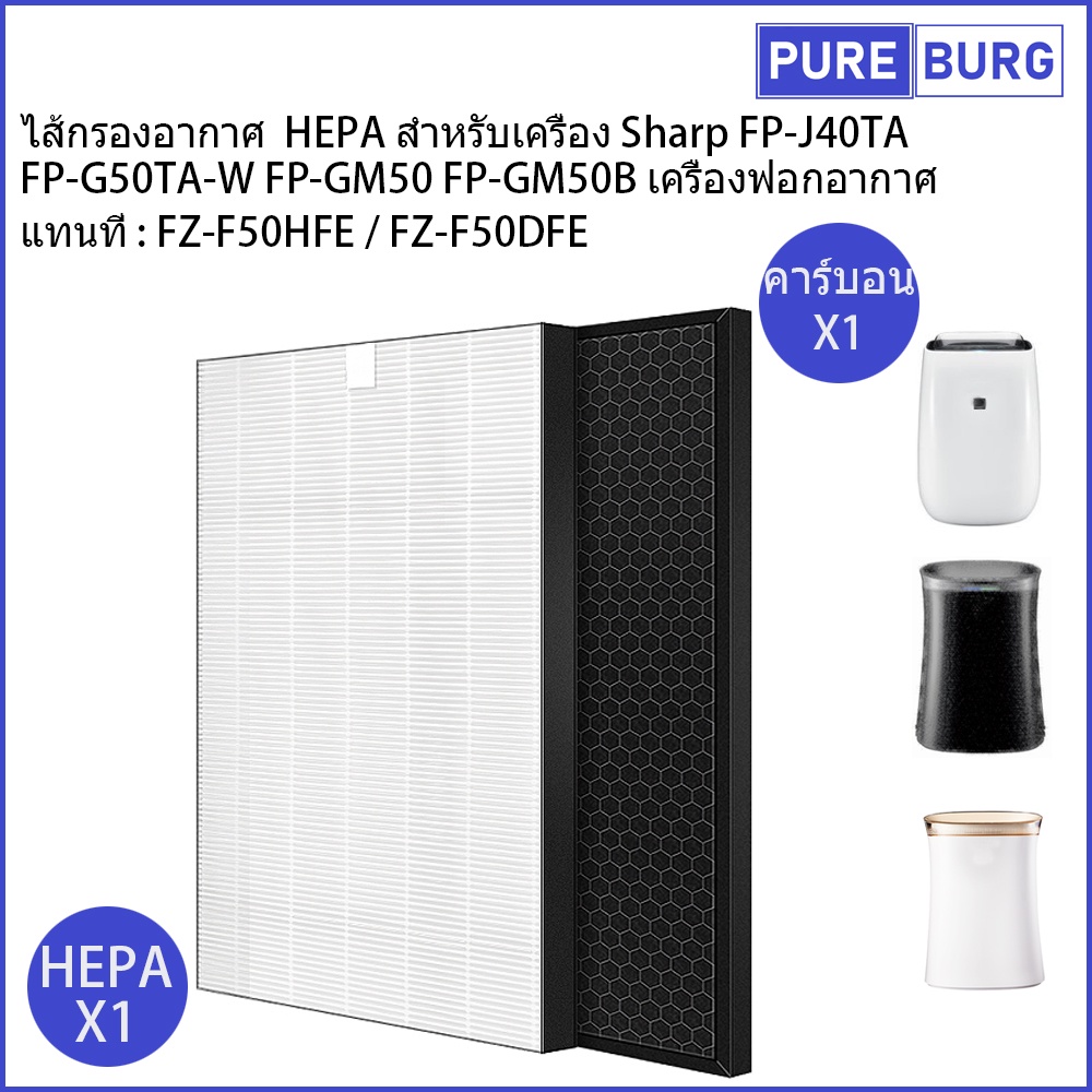 Sharp FP-J40TA FP-G50TA-W FP-GM50 FP-GM50B FP-JM40B แทนที่FZ-F50HFE F50DFE ไส้กรองอากาศ