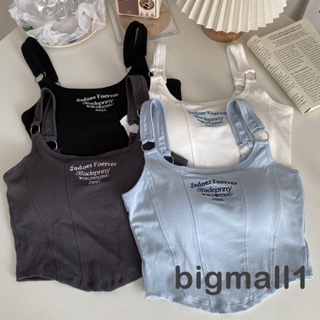 Bigmall- เสื้อสายเดี่ยว แขนกุด ปักลายตัวอักษร ทรงไม่สมมาตร แฟชั่นฤดูร้อน สําหรับผู้หญิง ใส่ไปคลับ ปาร์ตี้