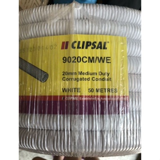 ท่อร้อยสายไฟ/ท่ออ่อนลายลูกฟูกสีขาว CLIPSAL รุ่น9020cm/we ขนาด 20mmยาว50เมตร ร้อยสายไฟเก็บเพื่อความสวยงาม