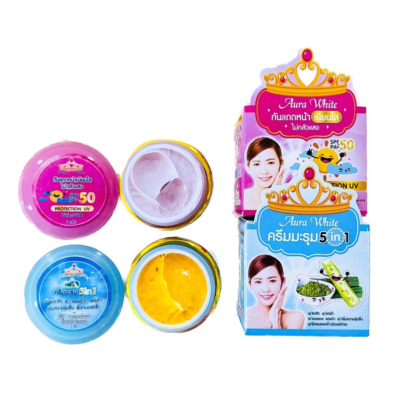 ครีมออร่าไวท์ Aura White กันแดดหน้าเนียน & ครีมมะรุม 5 in 1