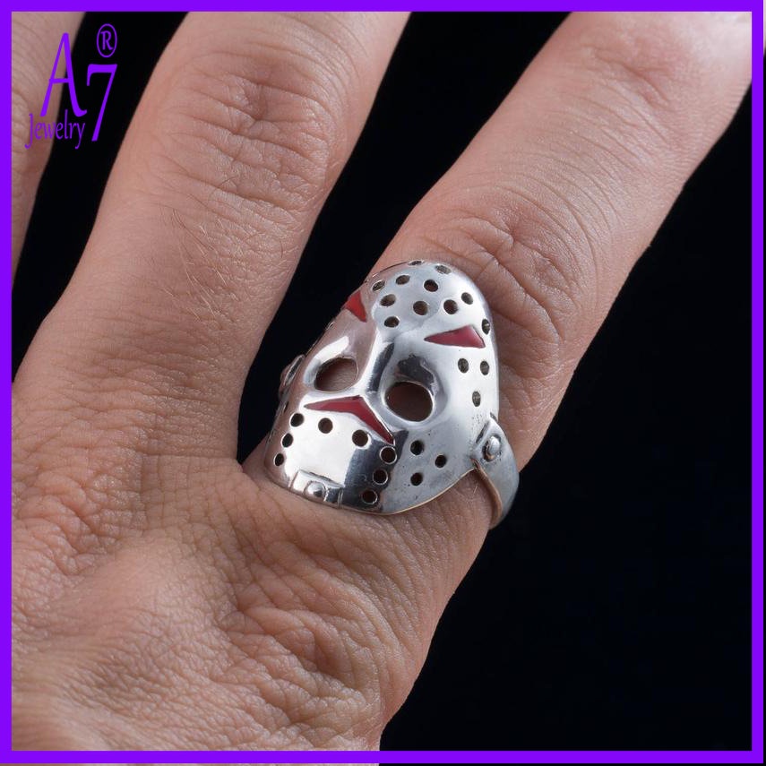 A7 | Retro S925 Alloy Silver Friday 13 Th Jason Mask Ring Z311