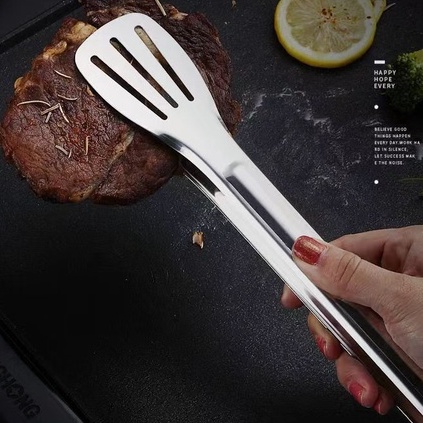 9/10 นิ้ว ที่คีบปิ้งย่าง คีบบาร์บีคิว ที่คีบอาหาร สเตนเลส304เนื้อหนาแข็งแรง เงางาม 2ขนาดให้เลือก - รูปที่ 3